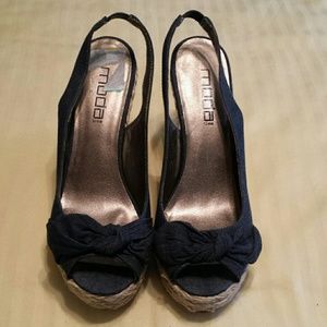 COPY - Denim peep toe heels w bow!!